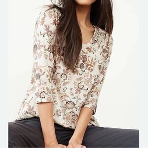 Pure Jill Multicolored Floral Printed Soft V-Neck Top Medium